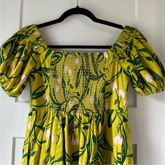 Maeve Puff-Sleeve Sweetheart Dress in Cherry Chartreuse - Picture 13 of 13